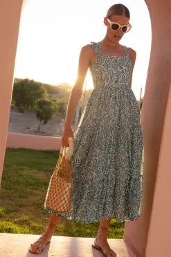 Oliphant Ruffle Cross Back Midi- Cypress Jade