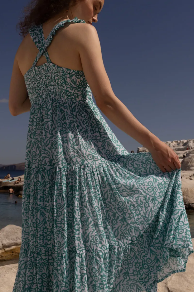 Oliphant Ruffle Cross Back Midi- Cypress Jade