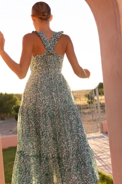 Oliphant Ruffle Cross Back Midi- Cypress Jade