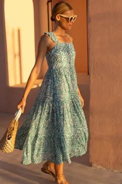 Oliphant Ruffle Cross Back Midi- Cypress Jade