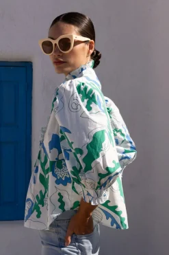 Oliphant Ruffle Front Button Blouse- Orchid Green