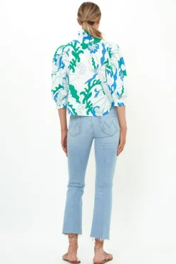 Oliphant Ruffle Front Button Blouse- Orchid Green