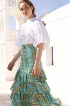 Oliphant Ruffle Maxi Skirt- Ascot Teal