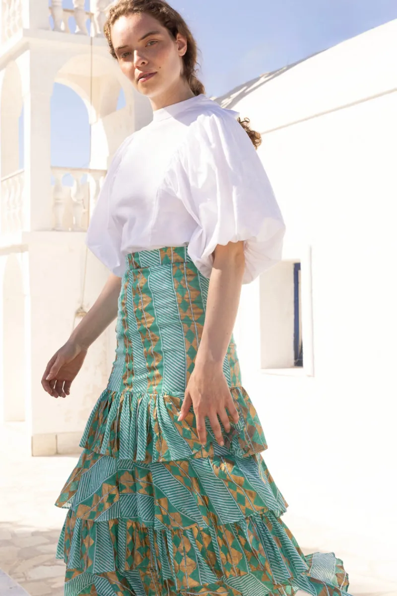 Oliphant Ruffle Maxi Skirt- Ascot Teal