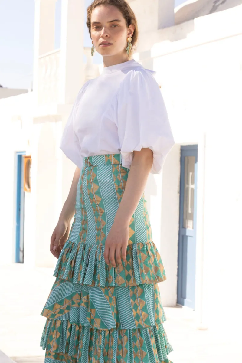 Oliphant Ruffle Maxi Skirt- Ascot Teal