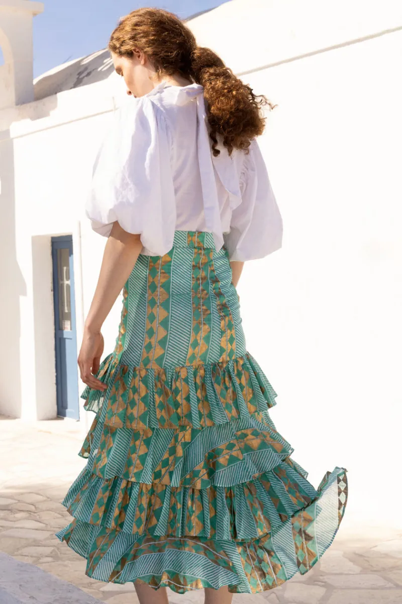 Oliphant Ruffle Maxi Skirt- Ascot Teal