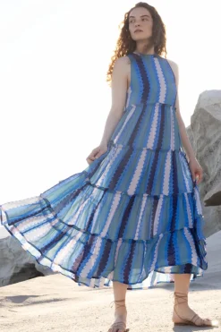 Oliphant Ruffle Tiered Maxi- Meko Blue