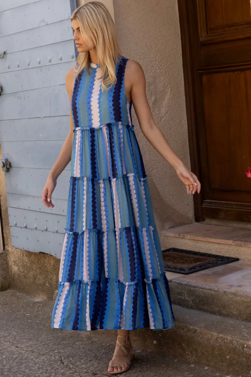 Oliphant Ruffle Tiered Maxi- Meko Blue