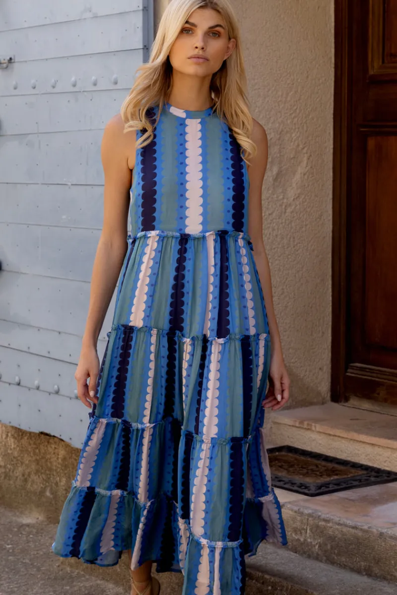 Oliphant Ruffle Tiered Maxi- Meko Blue