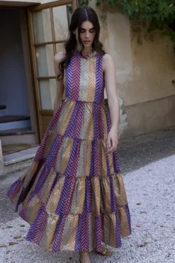 Oliphant Ruffle Tiered Maxi- Torino Blue