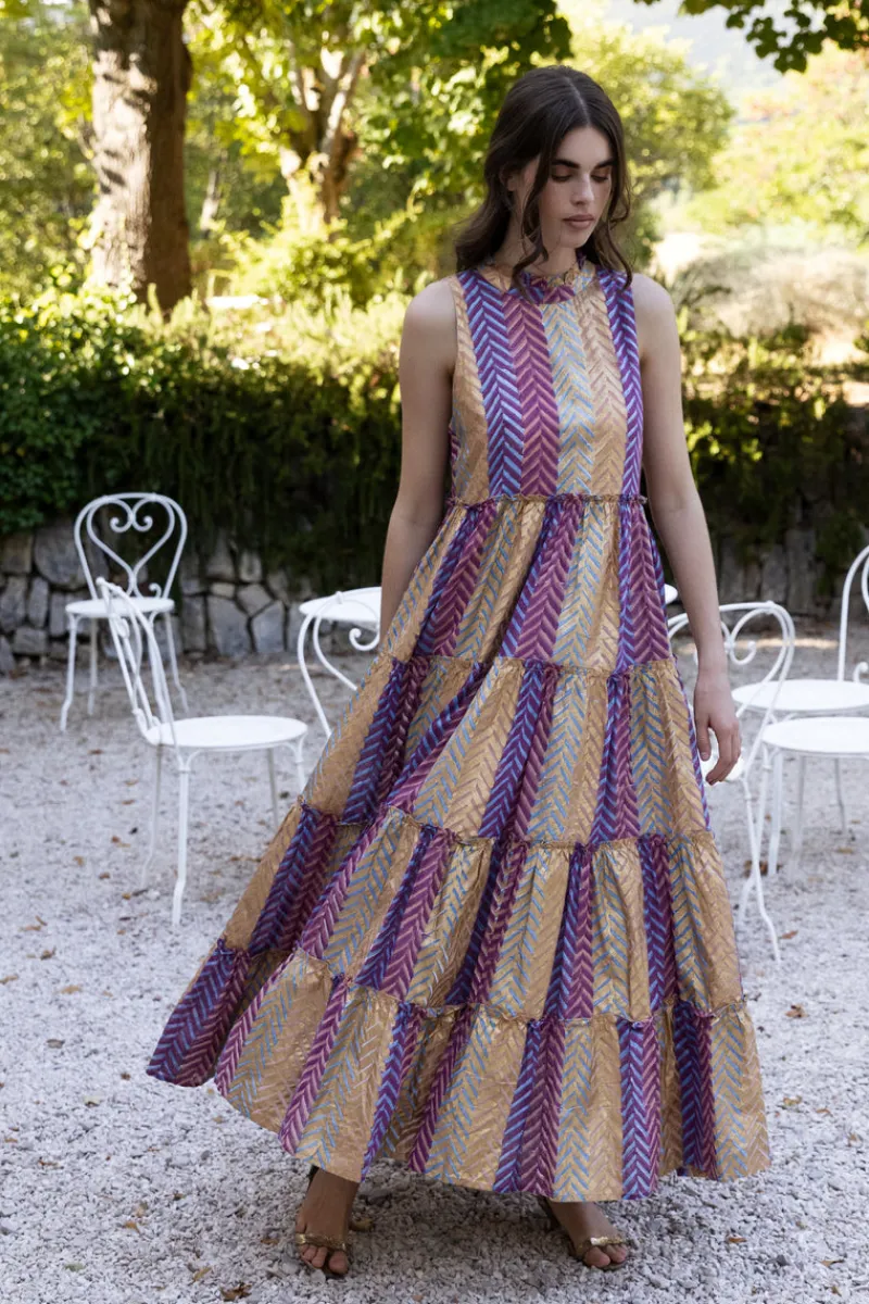 Oliphant Ruffle Tiered Maxi- Torino Blue