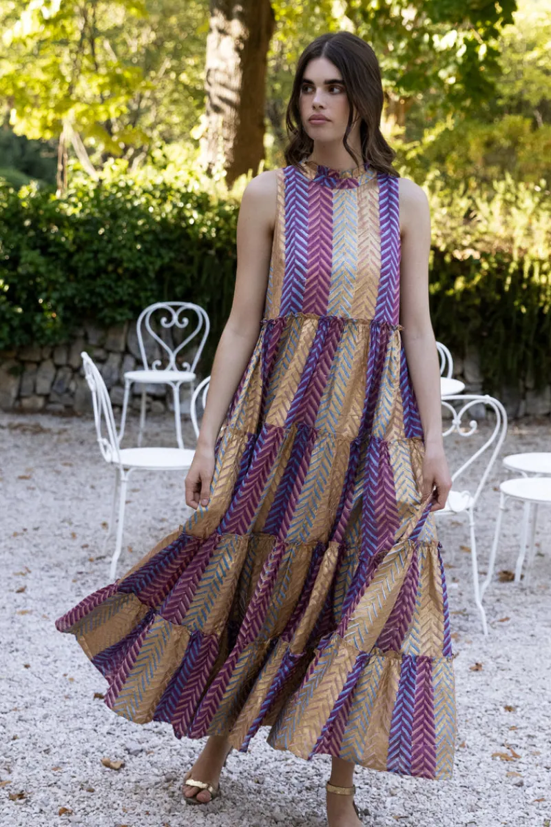 Oliphant Ruffle Tiered Maxi- Torino Blue