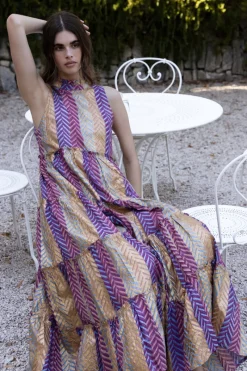 Oliphant Ruffle Tiered Maxi- Torino Blue