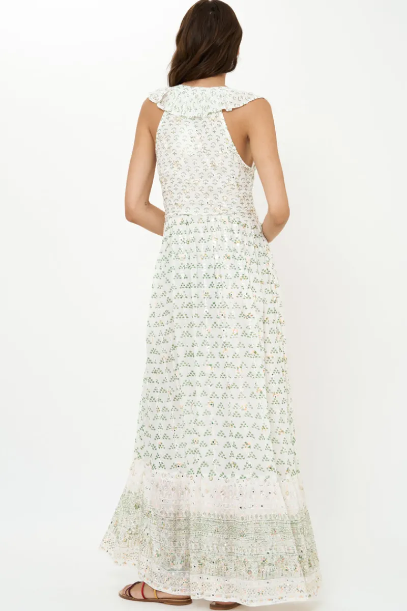 Oliphant Ruffle V-Neck Maxi- Juniper Olive