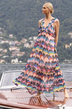 Oliphant Ruffle V-Neck Maxi- Venice Blue