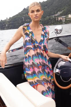 Oliphant Ruffle V-Neck Maxi- Venice Blue