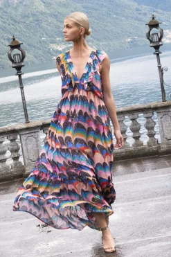 Oliphant Ruffle V-Neck Maxi- Venice Blue