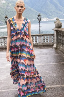 Oliphant Ruffle V-Neck Maxi- Venice Blue