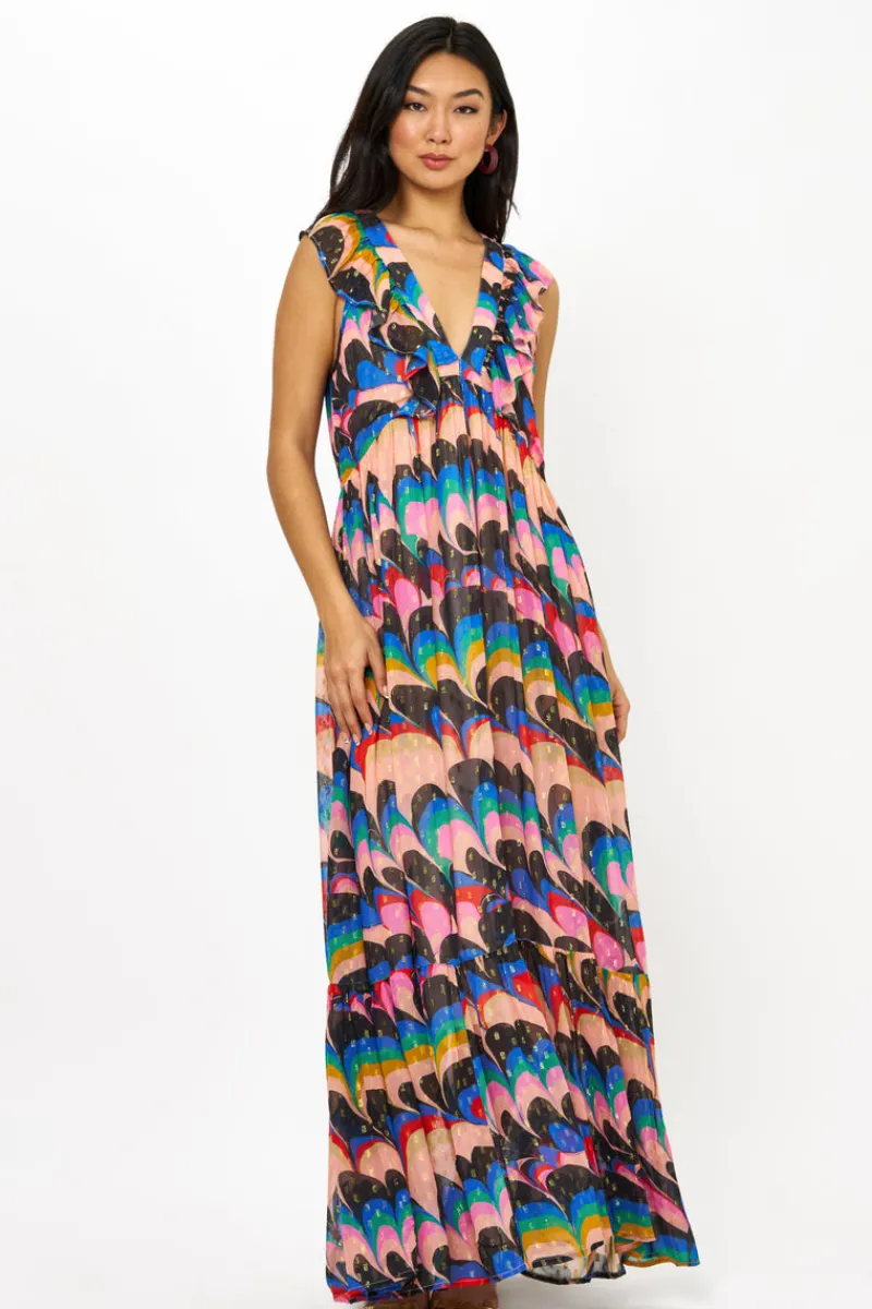 Oliphant Ruffle V-Neck Maxi- Venice Blue