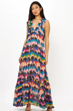 Oliphant Ruffle V-Neck Maxi- Venice Blue
