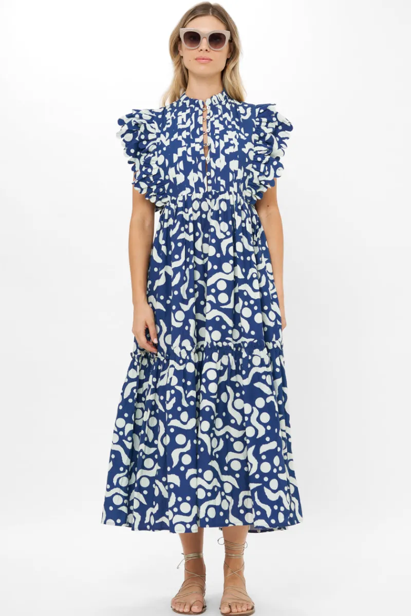 Oliphant Scallop Pintuck Maxi- Acadia Navy