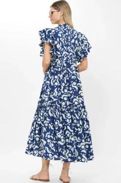 Oliphant Scallop Pintuck Maxi- Acadia Navy