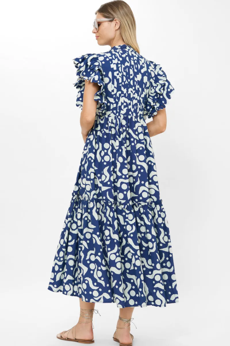 Oliphant Scallop Pintuck Maxi- Acadia Navy