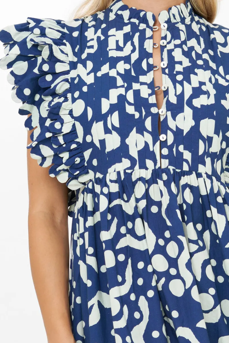Oliphant Scallop Pintuck Maxi- Acadia Navy