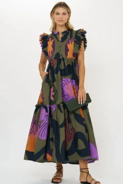 Oliphant Scallop Pintuck Maxi- Bergen Olive
