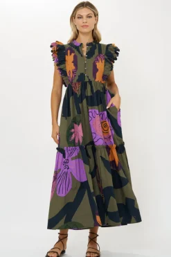 Oliphant Scallop Pintuck Maxi- Bergen Olive