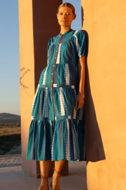 Oliphant Scoop Tiered Midi- Meko Blue