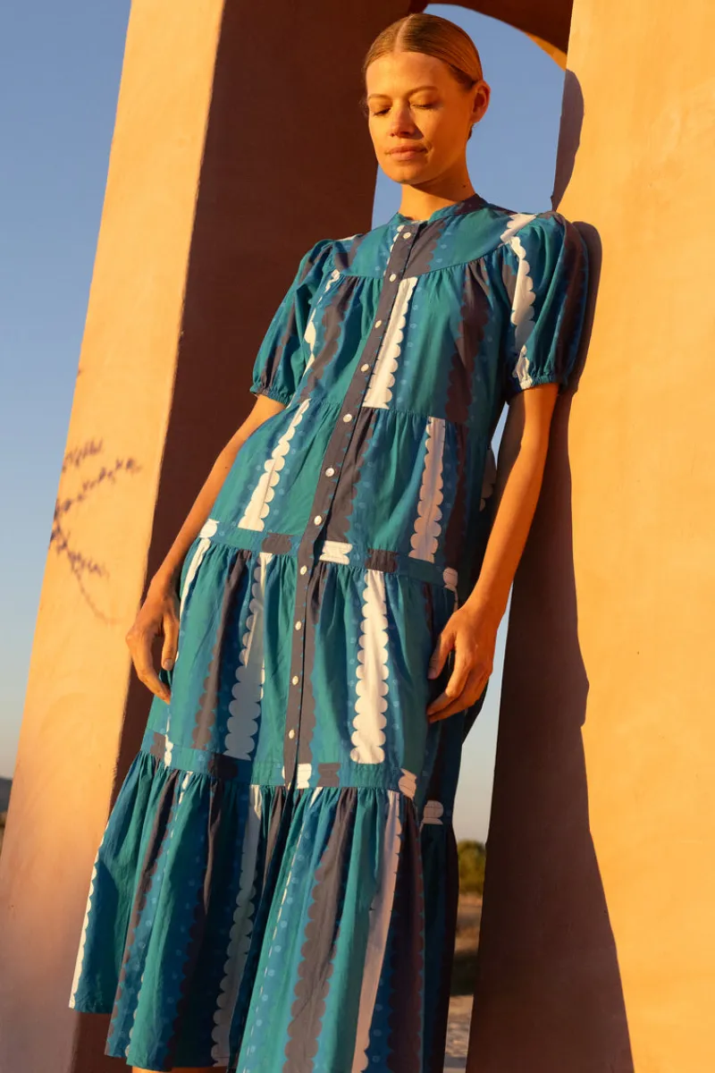 Oliphant Scoop Tiered Midi- Meko Blue