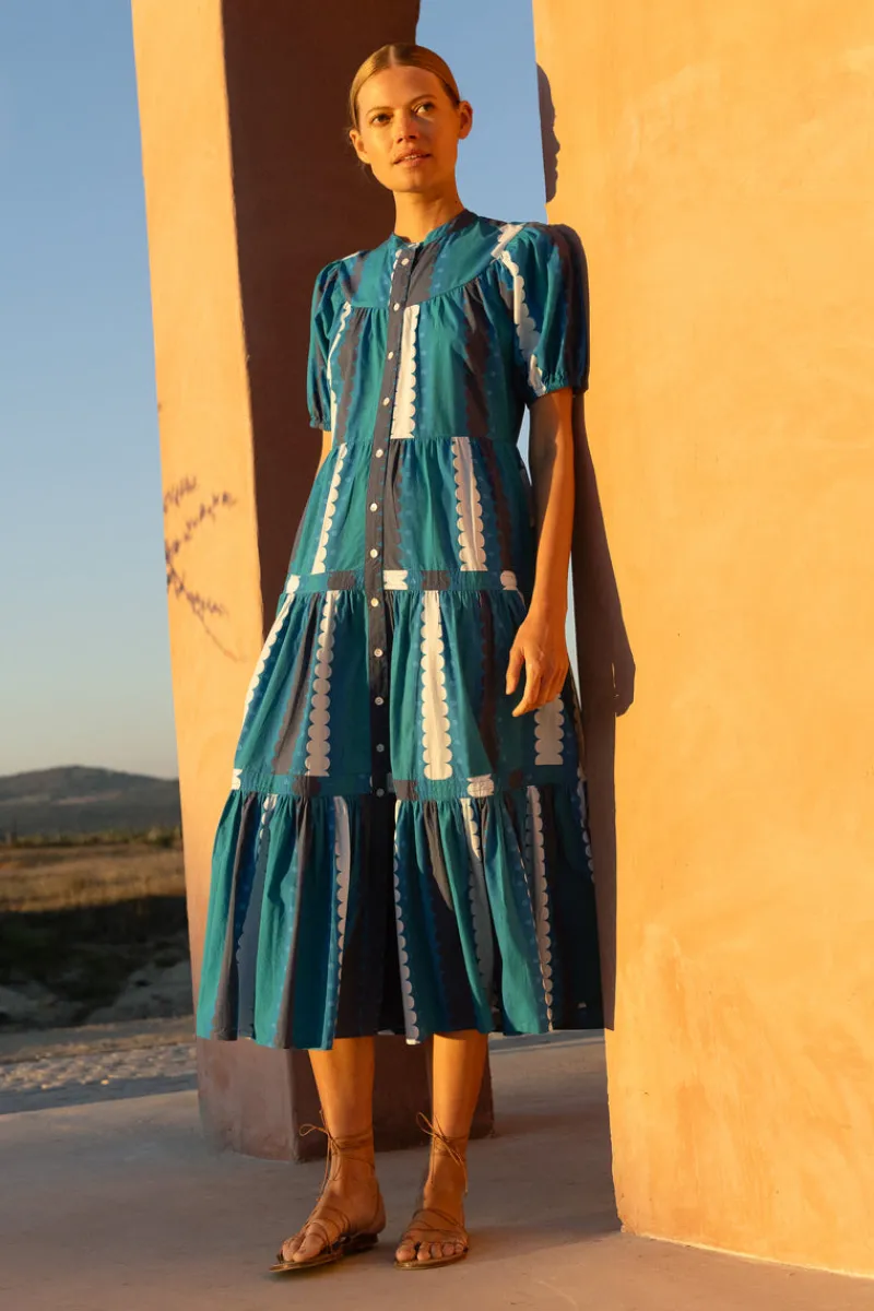 Oliphant Scoop Tiered Midi- Meko Blue