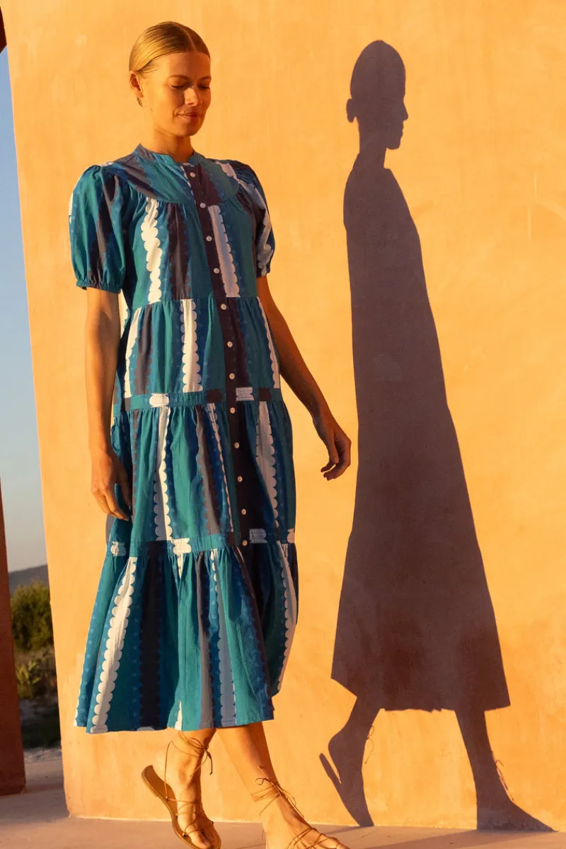 Oliphant Scoop Tiered Midi- Meko Blue