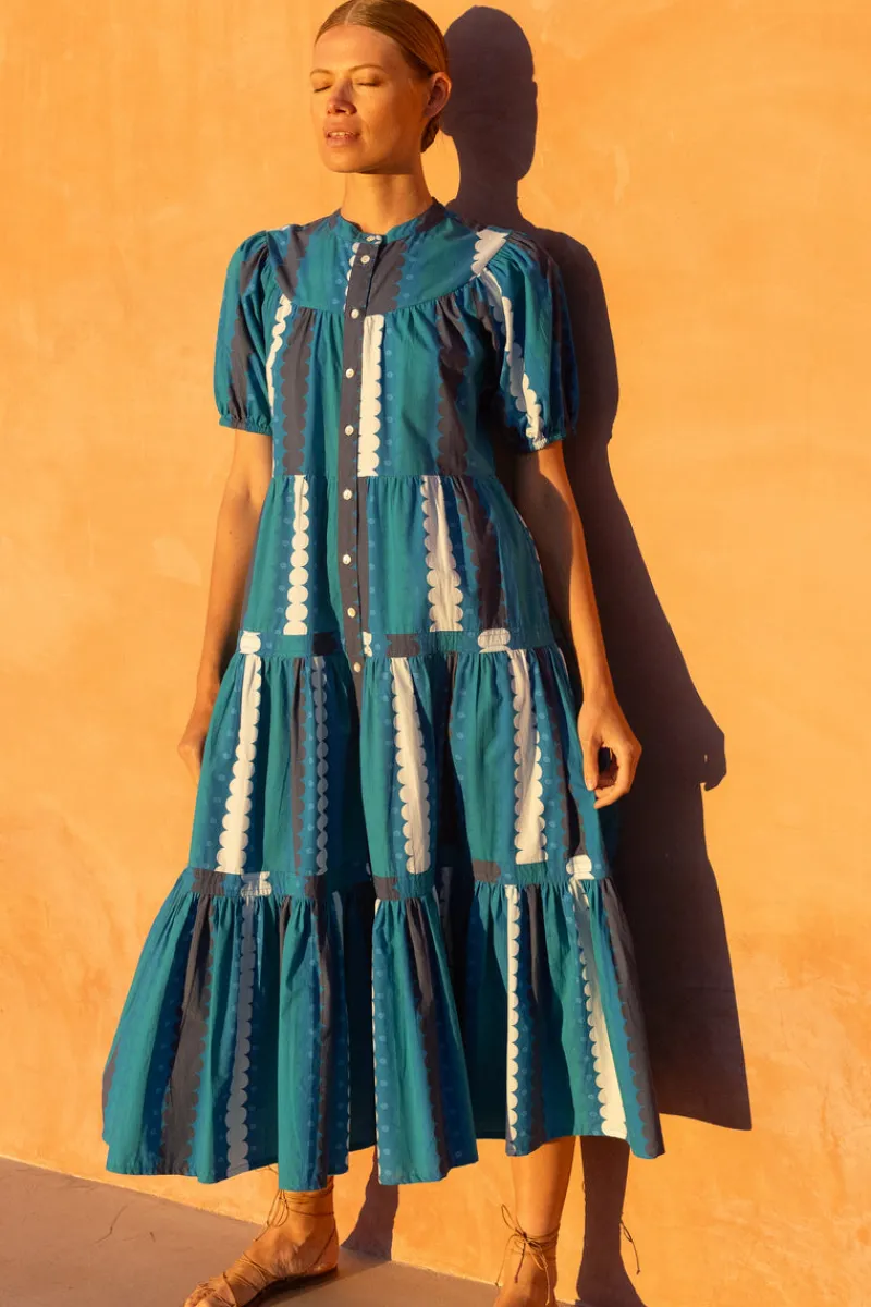 Oliphant Scoop Tiered Midi- Meko Blue
