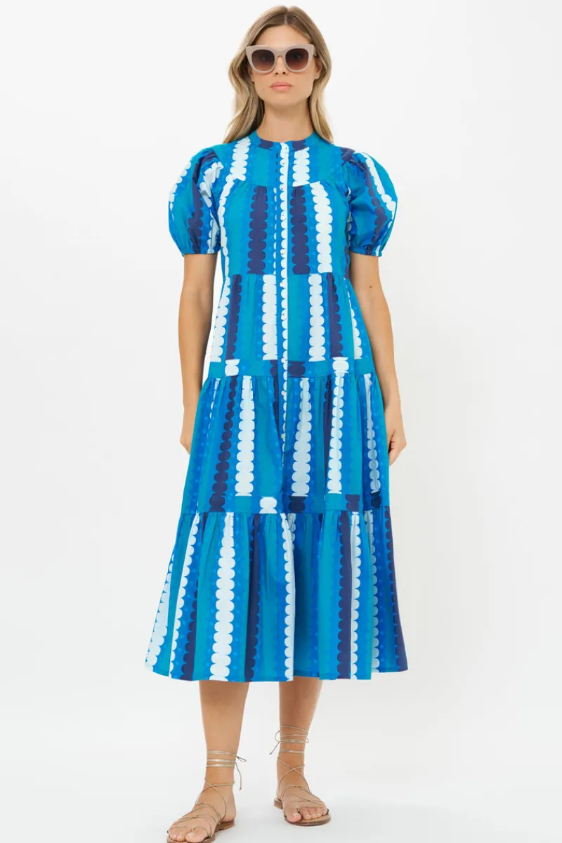 Oliphant Scoop Tiered Midi- Meko Blue