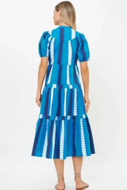 Oliphant Scoop Tiered Midi- Meko Blue