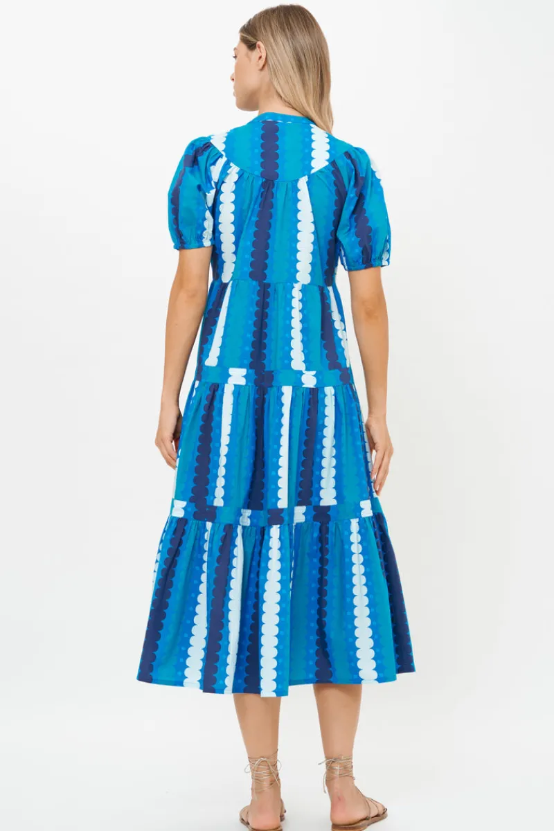 Oliphant Scoop Tiered Midi- Meko Blue