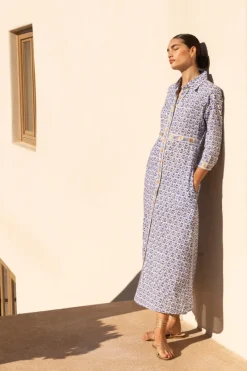 Oliphant Shirt Dress Maxi- Veranda Blue