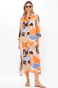 Oliphant Shirt Dress Midi- Riviera Orange