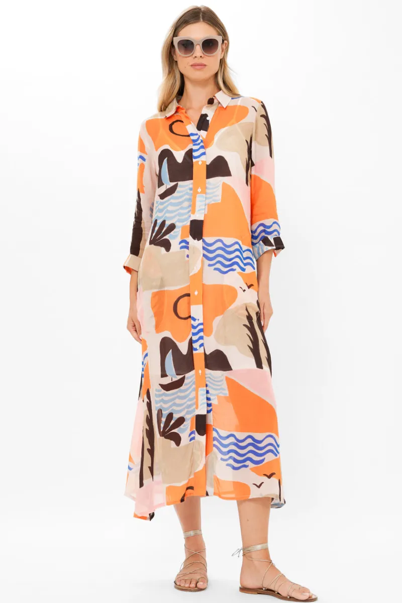 Oliphant Shirt Dress Midi- Riviera Orange