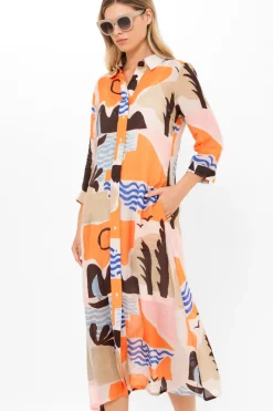 Oliphant Shirt Dress Midi- Riviera Orange