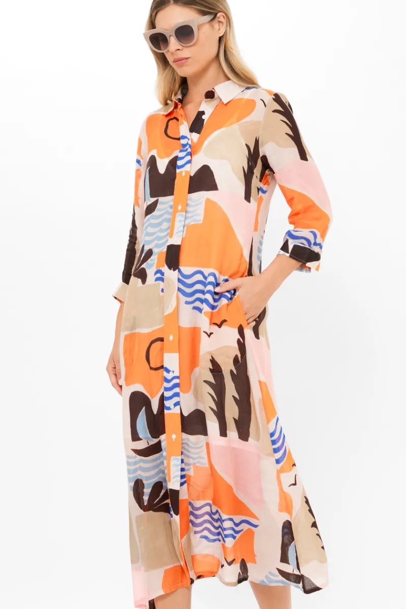 Oliphant Shirt Dress Midi- Riviera Orange
