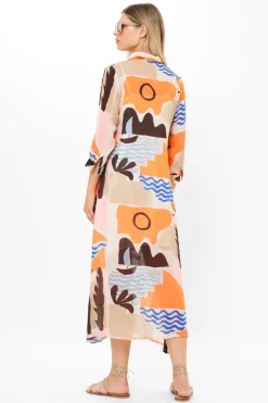 Oliphant Shirt Dress Midi- Riviera Orange