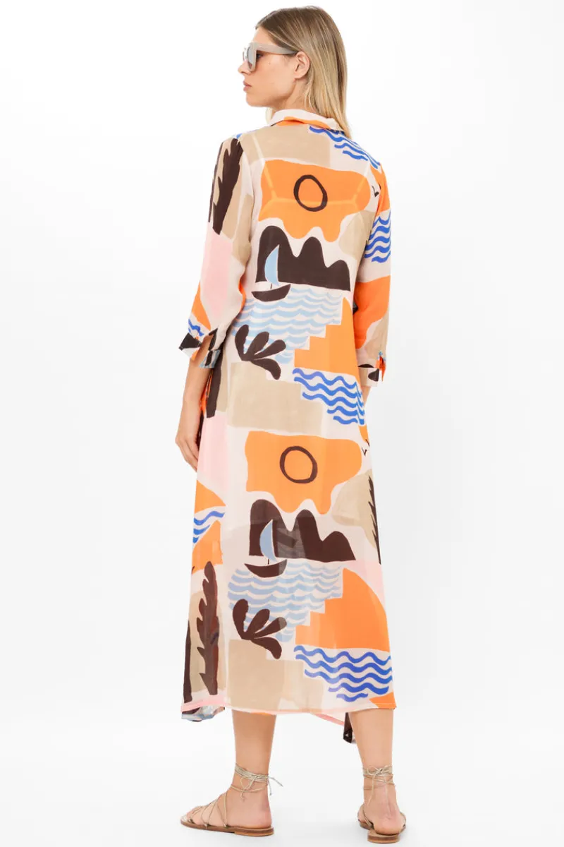 Oliphant Shirt Dress Midi- Riviera Orange
