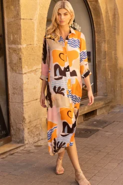 Oliphant Shirt Dress Midi- Riviera Orange