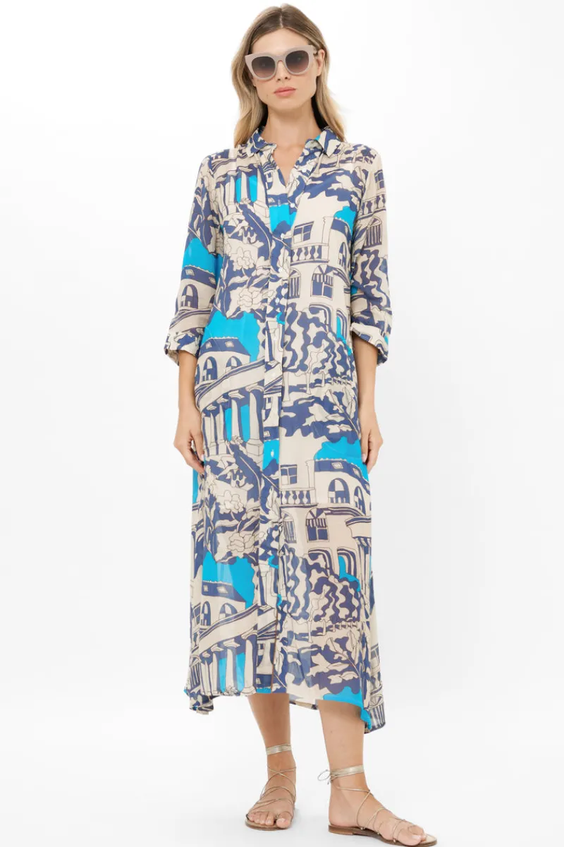 Oliphant Shirt Dress Midi- Roma Blue