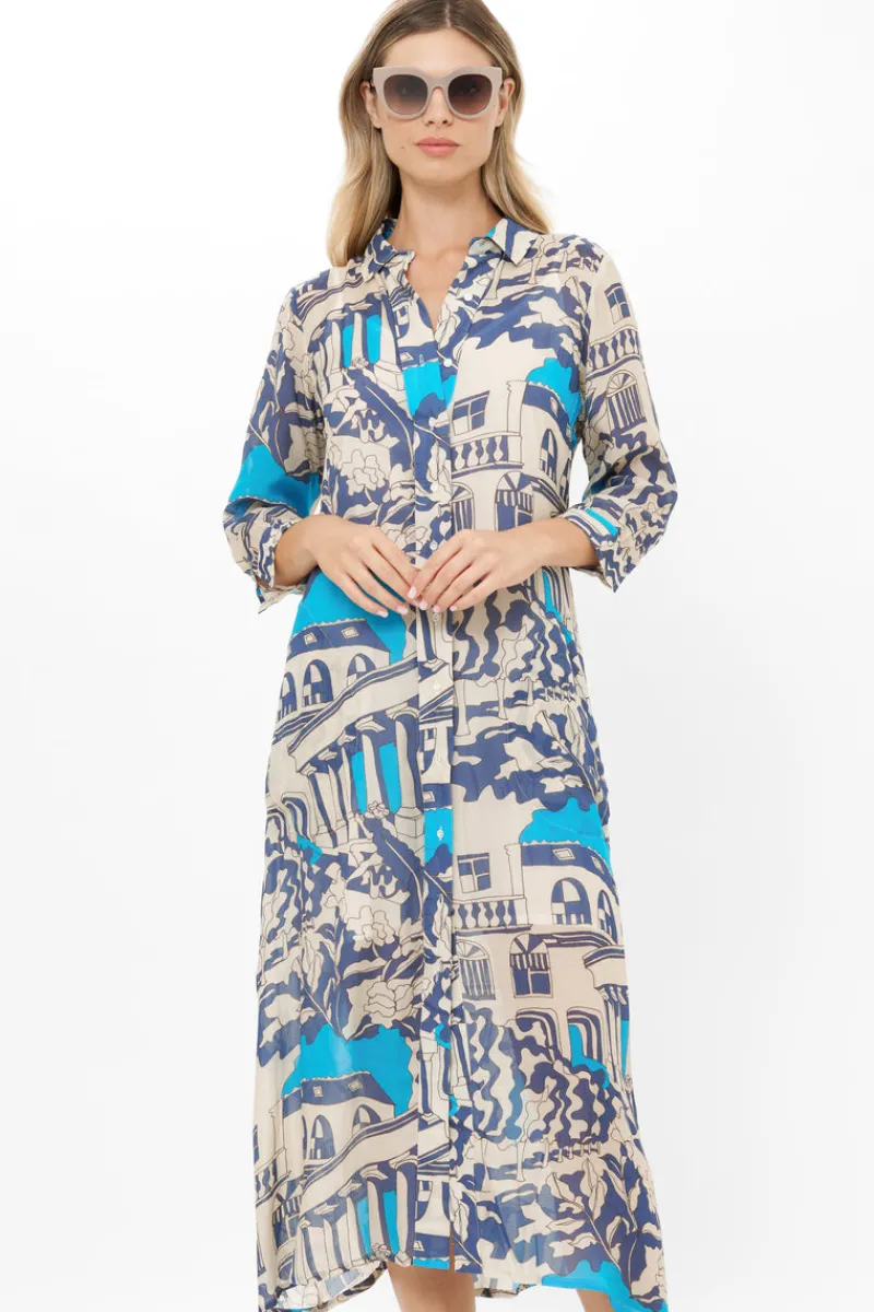 Oliphant Shirt Dress Midi- Roma Blue