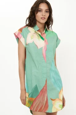 Oliphant Shirt Dress Mini- Hibiscus Sage