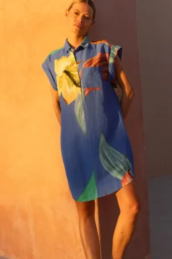 Oliphant Shirt Dress Mini- Hibiscus Blue